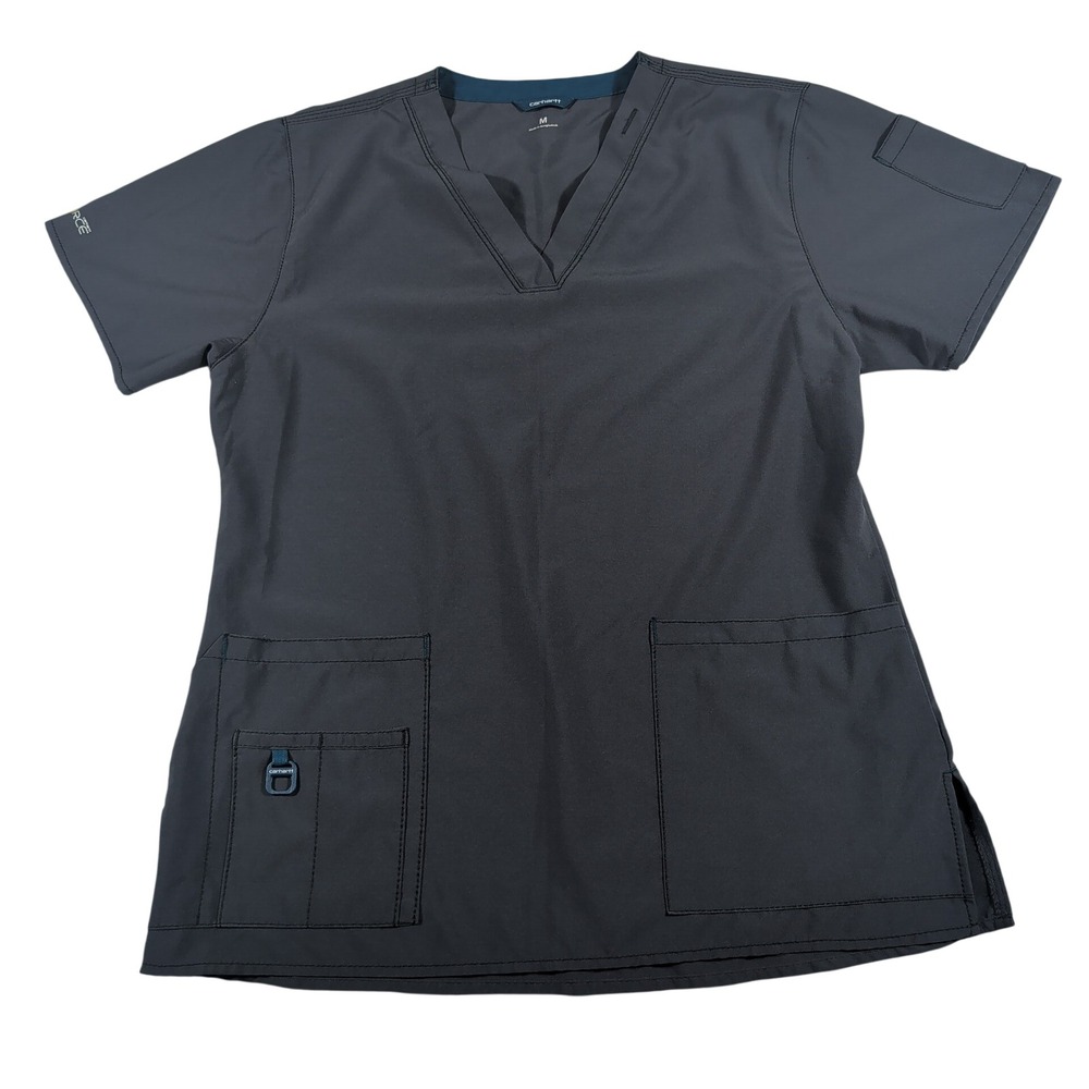 Carhartt Scrub Top Womens M Gray Force Cross-Flex Poly Spandex V-Neck C12110